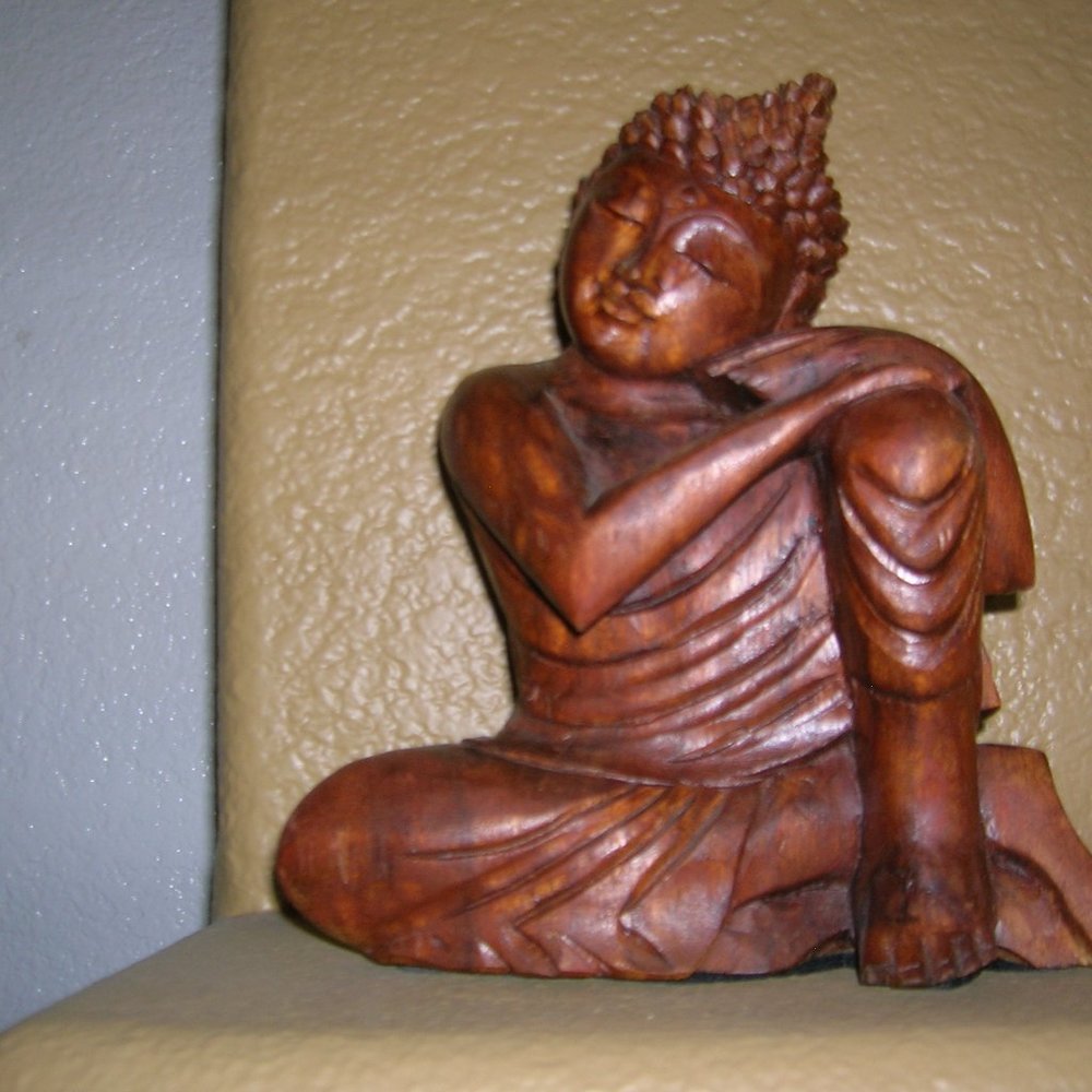 Carved Wood Happy Buddha